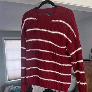 Burgundy and White Striped women's Sweater